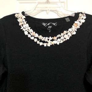 Woven Black knit shell embellish neck line women top